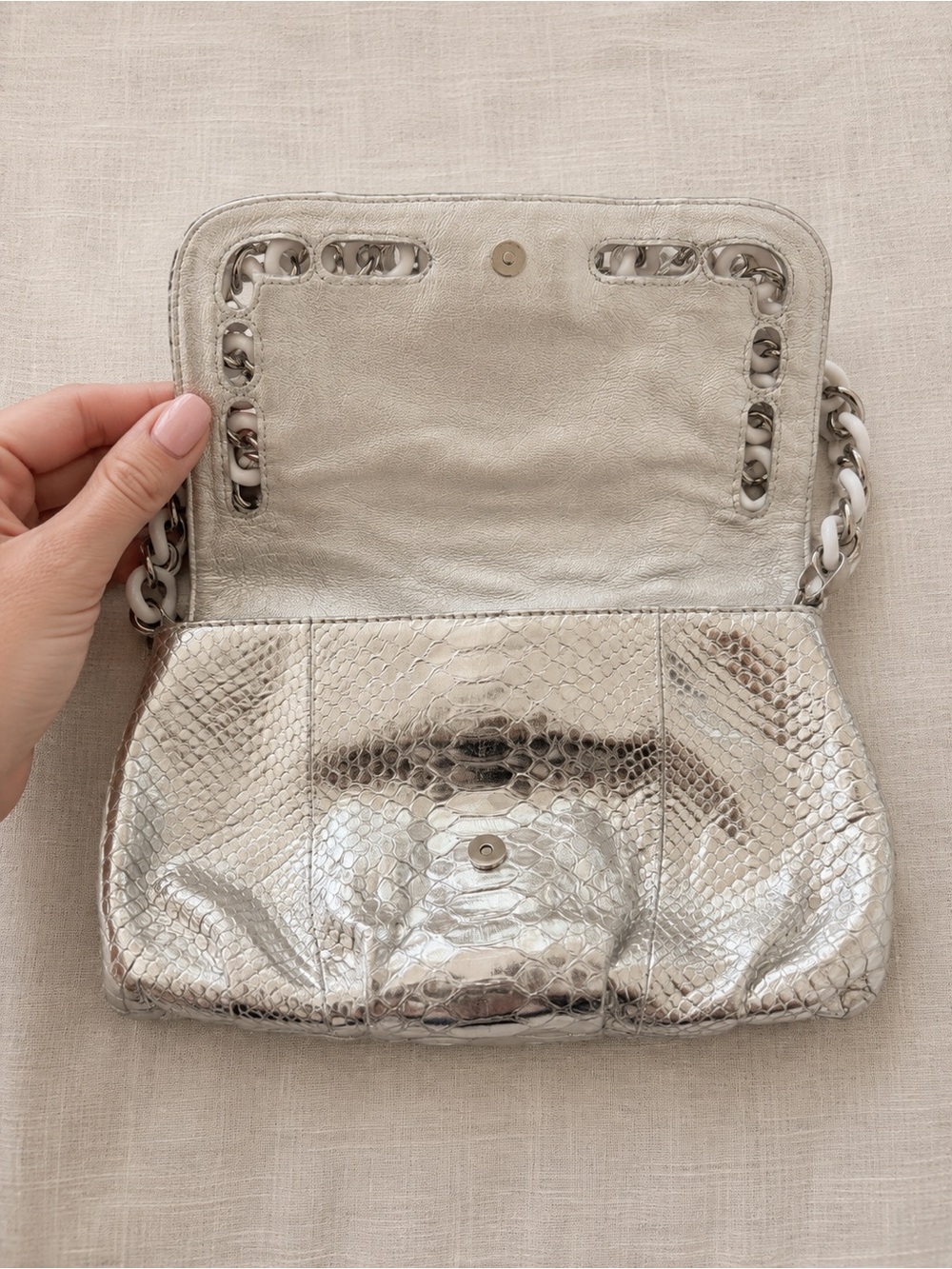 Vintage Michael Kors Metallic Python ID Chain Shoulder Bag Y2K - Picture 3 of 6